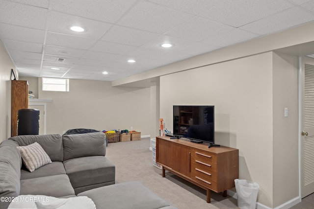 69 Eayrestown Rd, Medford, NJ 08055 - carpeted living room with a paneled ceiling, recessed lighting, and baseboards