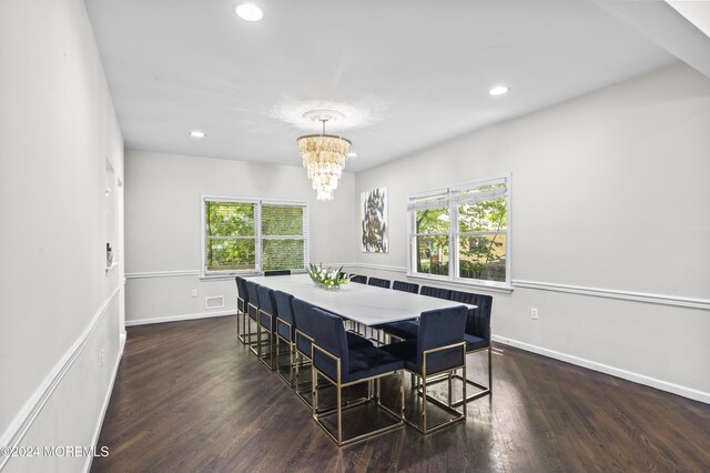 1501 Pine Park Ave, Lakewood, NJ 08701 - dining room featuring a chandelier, dark wood-style floors, recessed lighting, and baseboards