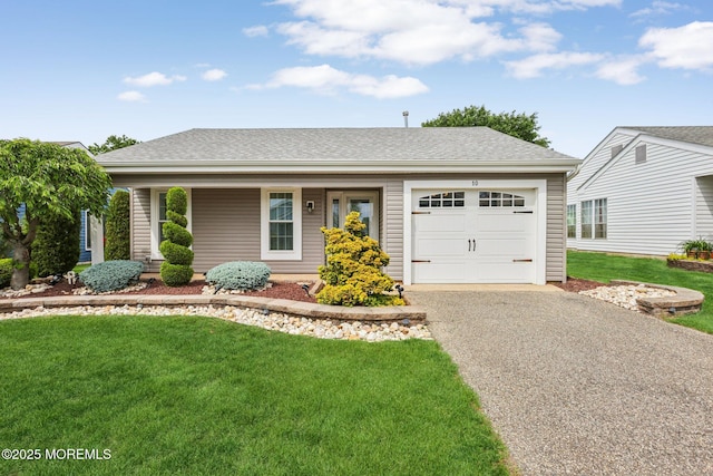 10 Weybridge Pl, Manchester, NJ 08759 - ranch-style home featuring an attached garage, a front yard, driveway, and a shingled roof