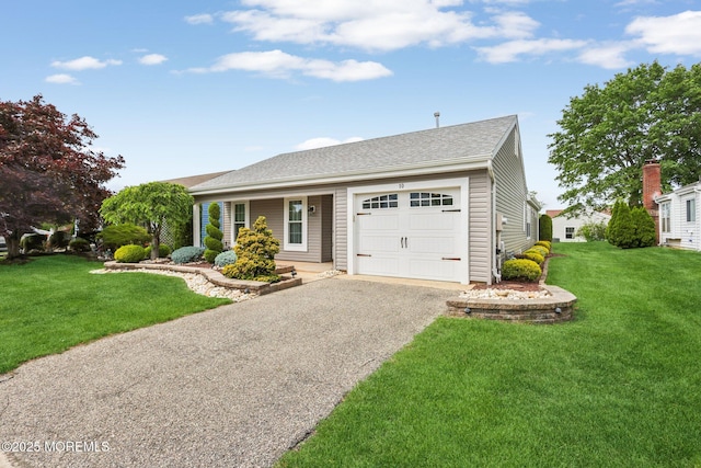 10 Weybridge Pl, Manchester, NJ 08759 - ranch-style home with an attached garage, a front lawn, asphalt driveway, and a shingled roof