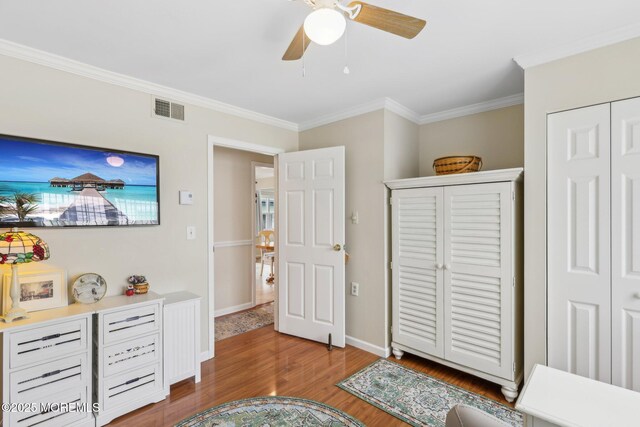 10 Weybridge Pl, Manchester, NJ 08759 - bedroom featuring wood finished floors, ornamental molding, baseboards, and a ceiling fan