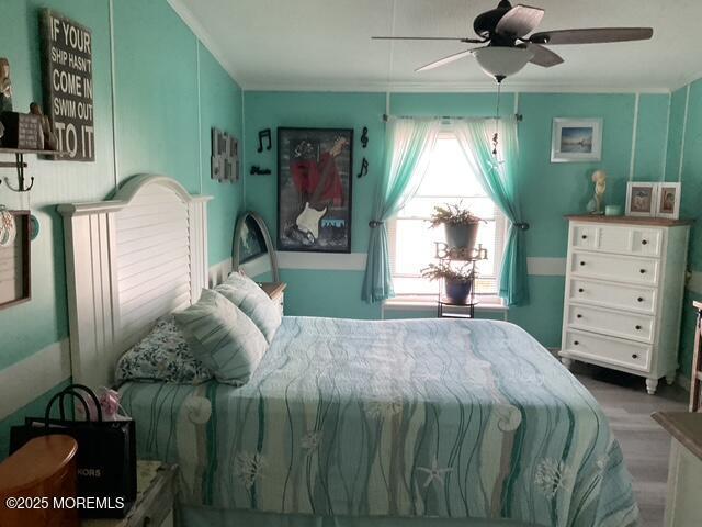 37 Pine Ridge Blvd, Whiting, NJ 08759 - bedroom featuring ornamental molding, wood finished floors, and ceiling fan
