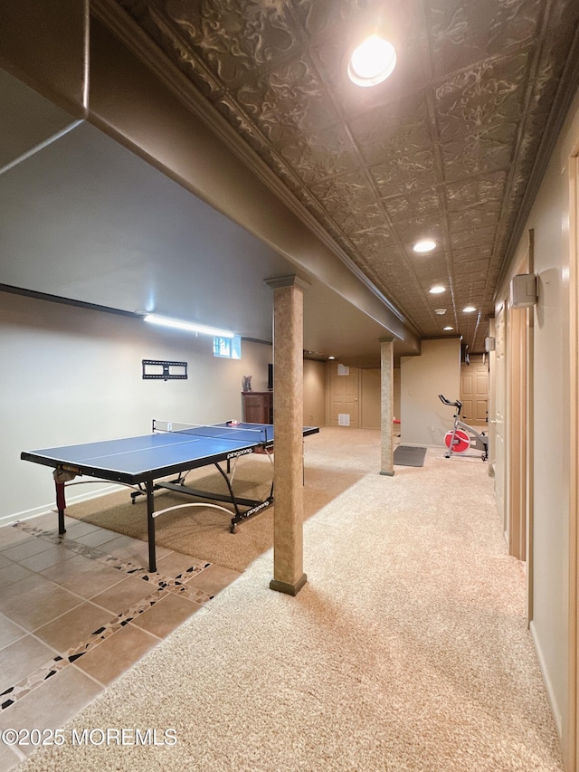 22 Enclosure Dr, Morganville, NJ 07751 - finished basement featuring recessed lighting, carpet, and crown molding