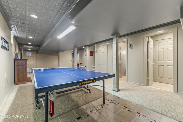 22 Enclosure Dr, Morganville, NJ 07751 - recreation room featuring carpet, recessed lighting, and tile patterned floors