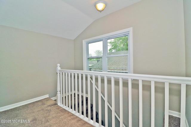 503 Center St, Forked River, NJ 08731 - corridor featuring vaulted ceiling, carpet floors, an upstairs landing, and baseboards