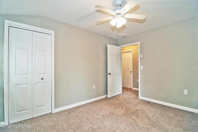 503 Center St, Forked River, NJ 08731 - unfurnished bedroom with carpet, a closet, baseboards, ceiling fan, and lofted ceiling