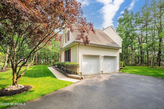 2 Kyle Ct, Jackson, NJ 08527 - view of home's exterior featuring driveway, a garage, a yard, roof with shingles, and a chimney