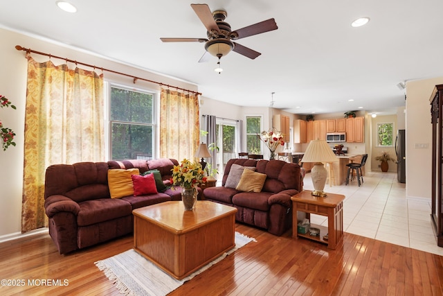 2 Kyle Ct, Jackson, NJ 08527 - living room featuring plenty of natural light, a ceiling fan, light wood finished floors, and recessed lighting