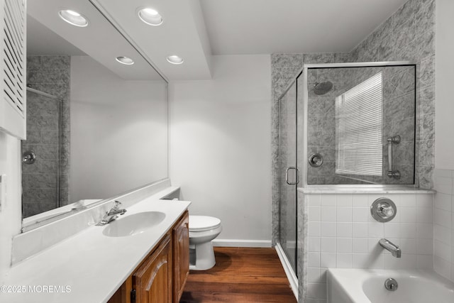 238 Larchwood Ct, Howell, NJ 07731 - bathroom with vanity, a garden tub, toilet, a stall shower, and recessed lighting