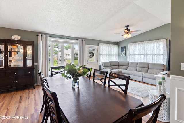 5 E Jack St, Hazlet, NJ 07730 - dining space with a ceiling fan, light wood finished floors, a textured ceiling, and lofted ceiling