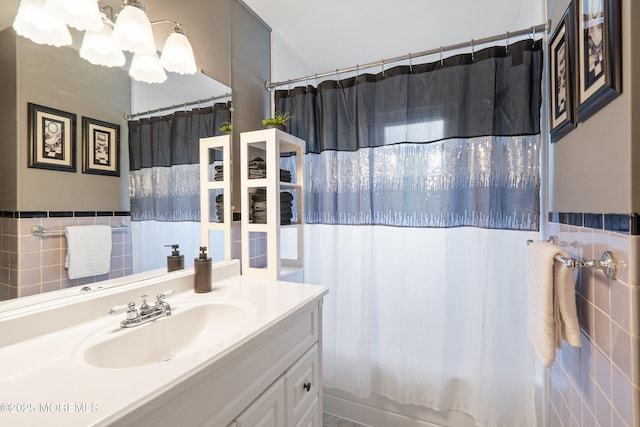 5 E Jack St, Hazlet, NJ 07730 - full bathroom with tile walls, a chandelier, and vanity