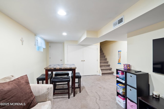 5 E Jack St, Hazlet, NJ 07730 - living room with stairway, light carpet, and recessed lighting