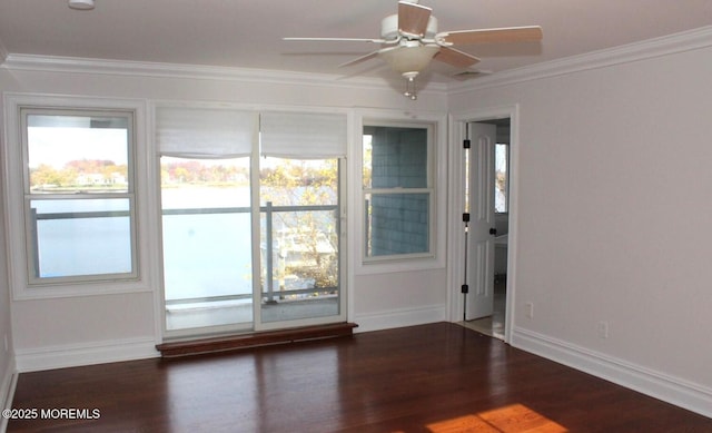 443 Driveway, Oceanport, NJ 07757 - empty room featuring wood finished floors, a ceiling fan, baseboards, and ornamental molding