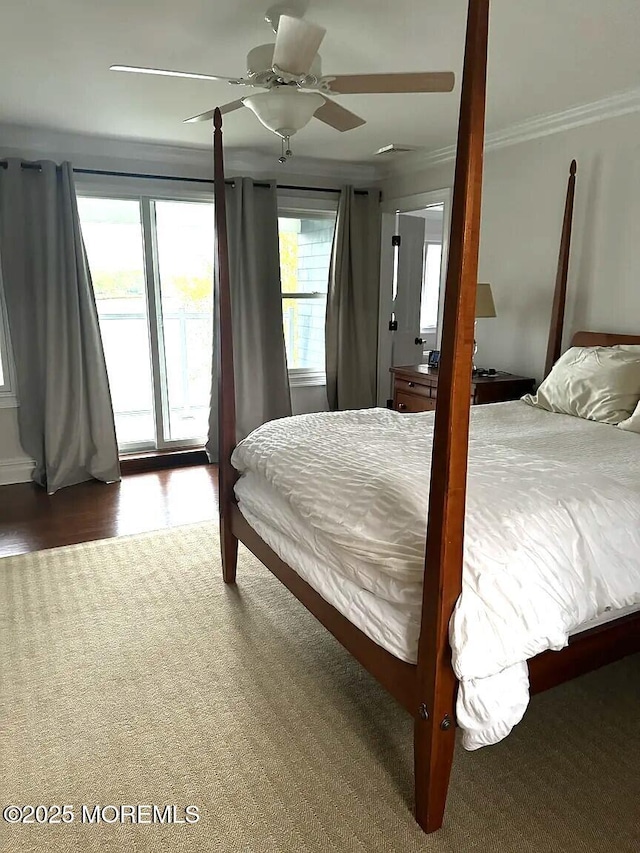 443 Driveway, Oceanport, NJ 07757 - bedroom featuring crown molding, access to exterior, and a ceiling fan