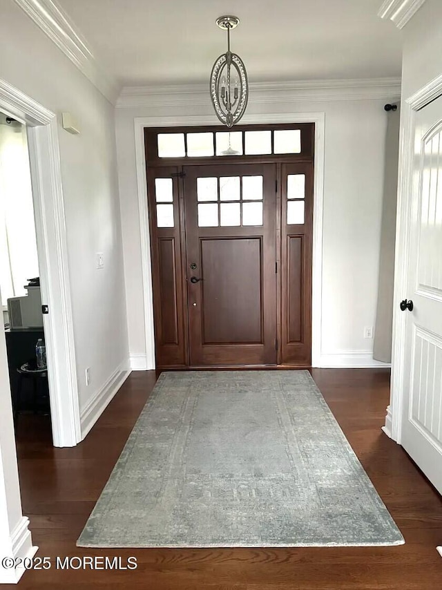 443 Driveway, Oceanport, NJ 07757 - foyer entrance with baseboards, dark wood-style floors, and crown molding