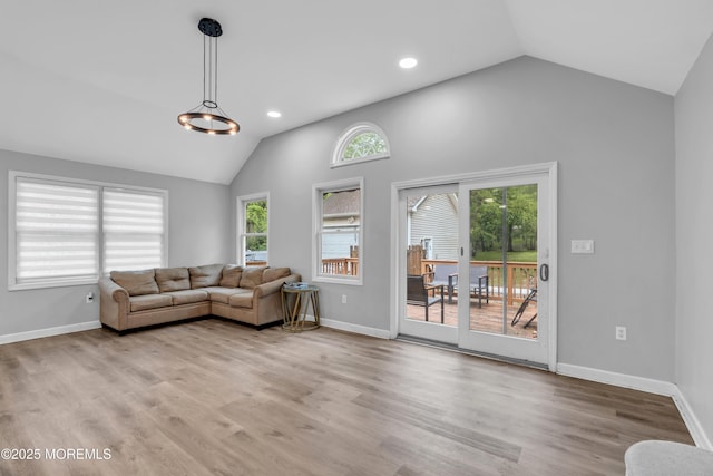 137 Willow Dr, Jackson, NJ 08527 - living room featuring lofted ceiling, wood finished floors, baseboards, and recessed lighting