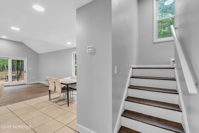 137 Willow Dr, Jackson, NJ 08527 - stairway featuring plenty of natural light, recessed lighting, vaulted ceiling, tile patterned flooring, and baseboards