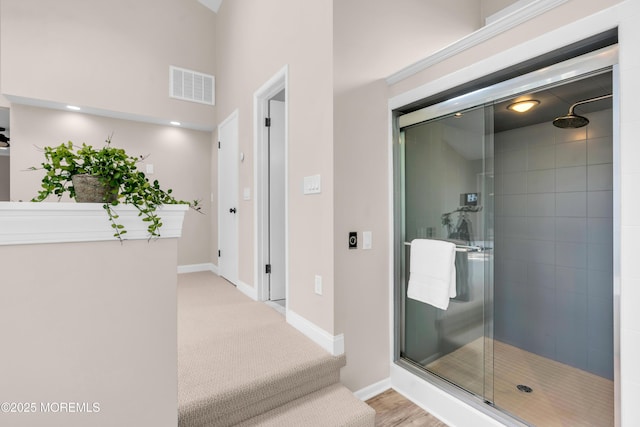 2627 Ramshorn Dr, Manasquan, NJ 08736 - bathroom with a stall shower and a towering ceiling