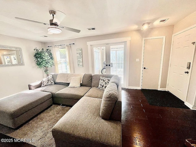 167 Frontier Way, Tinton Falls, NJ 07753 - living area featuring a ceiling fan, baseboards, and french doors