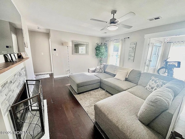 167 Frontier Way, Tinton Falls, NJ 07753 - living room featuring ceiling fan, dark wood-style flooring, and baseboards