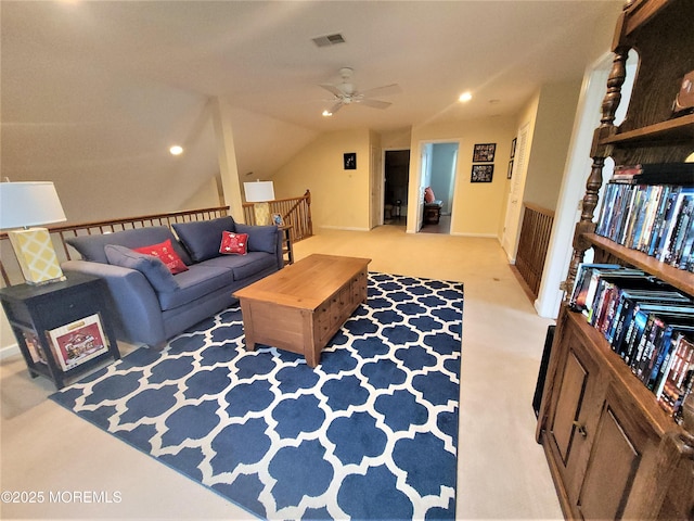 63 Briarwood Dr, Little Egg Harbor, NJ 08087 - carpeted living area featuring ceiling fan, vaulted ceiling, and recessed lighting
