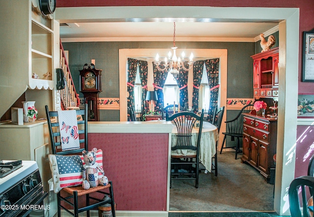 243 Main St, Port Monmouth, NJ 07758 - dining room featuring a chandelier, ornamental molding, and carpet floors