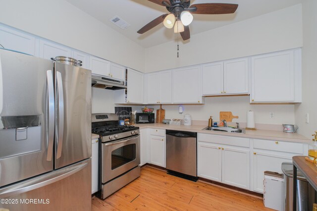 511 Coppola Dr, South Plainfield, NJ 07080 - kitchen with appliances with stainless steel finishes, under cabinet range hood, a sink, light countertops, and white cabinets