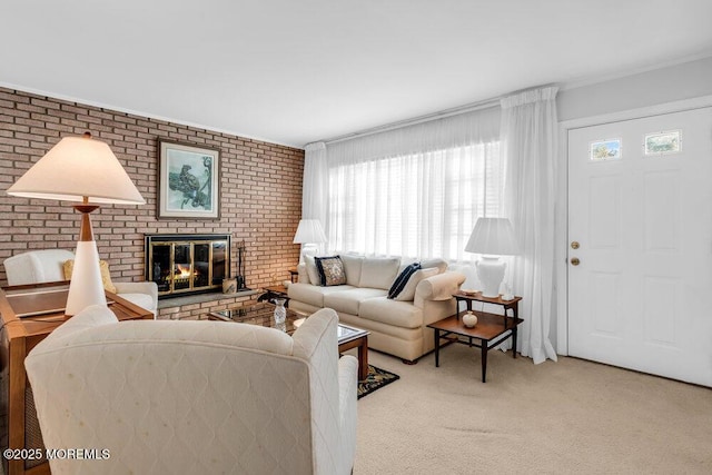 361 Meadowbrook Ave, Eatontown, NJ 07724 - living room with brick wall, a brick fireplace, and carpet