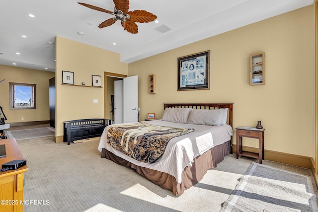 1639 Bay Blvd, Ortley Beach, NJ 08751 - bedroom with light carpet, recessed lighting, and a ceiling fan