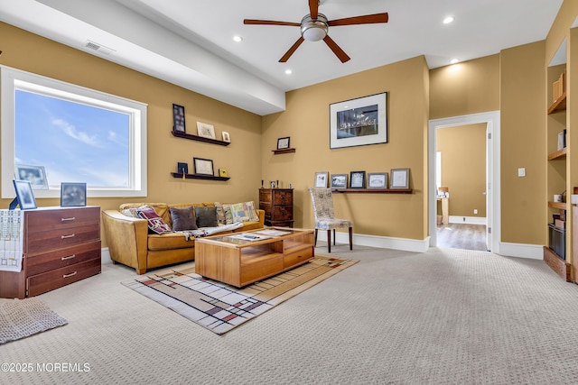 1639 Bay Blvd, Ortley Beach, NJ 08751 - living area with light colored carpet, ceiling fan, and recessed lighting