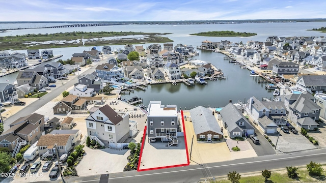 1639 Bay Blvd, Ortley Beach, NJ 08751 - aerial perspective of suburban area with property parcel outlined and a nearby body of water