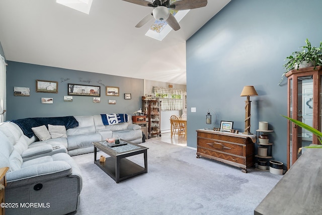 33 Oak Ln, Little Egg Harbor, NJ 08087 - carpeted living area with a ceiling fan, a skylight, and lofted ceiling