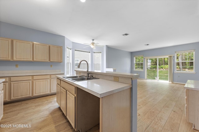 18 Valley Stream Pl, Barnegat, NJ 08005 - kitchen with light brown cabinets, a sink, light countertops, ceiling fan, and recessed lighting