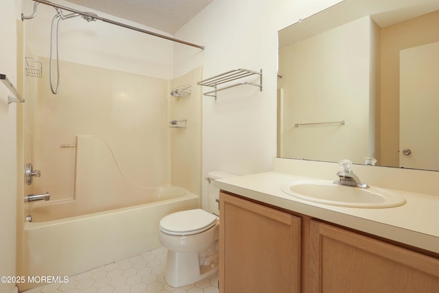 62 Cohasset Ct, Holmdel, NJ 07733 - full bathroom with vanity, toilet, bathing tub / shower combination, tile patterned flooring, and a textured ceiling