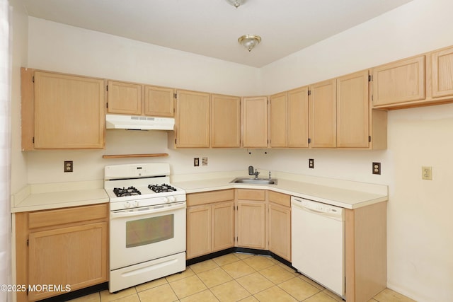 62 Cohasset Ct, Holmdel, NJ 07733 - kitchen featuring light brown cabinetry, white appliances, and under cabinet range hood