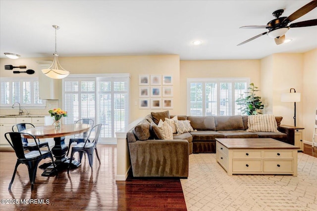 10 Unity Ct, Middletown, NJ 07748 - living room featuring light wood-type flooring, a ceiling fan, baseboards, and recessed lighting
