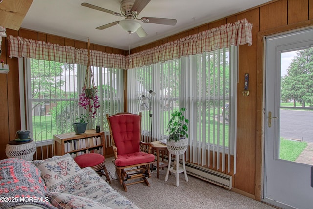 186 Laurel Pl Unit B, Whiting, NJ 08759 - sunroom with carpet flooring, baseboard heating, and wooden walls