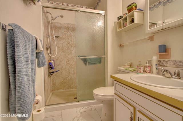 186 Laurel Pl Unit B, Whiting, NJ 08759 - full bathroom with marble look tiles, toilet, vanity, and a stall shower