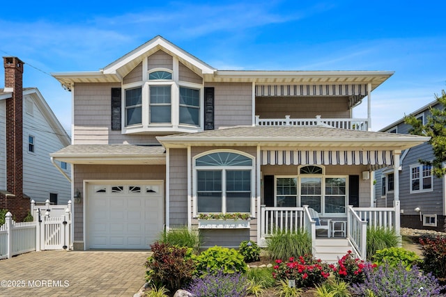 7 Brown Ave, Lavallette, NJ 08735 - view of front of house featuring a porch, an attached garage, a gate, decorative driveway, and a shingled roof
