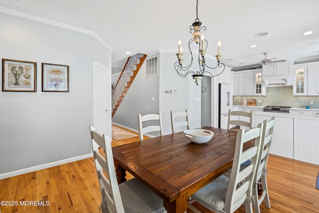 7 Brown Ave, Lavallette, NJ 08735 - dining space featuring stairway, light wood-style flooring, recessed lighting, baseboards, and ceiling fan