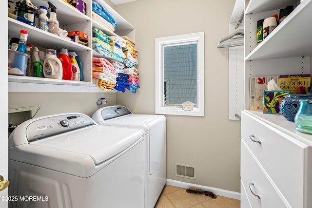 7 Brown Ave, Lavallette, NJ 08735 - laundry area featuring washer and dryer, cabinet space, baseboards, and light tile patterned floors