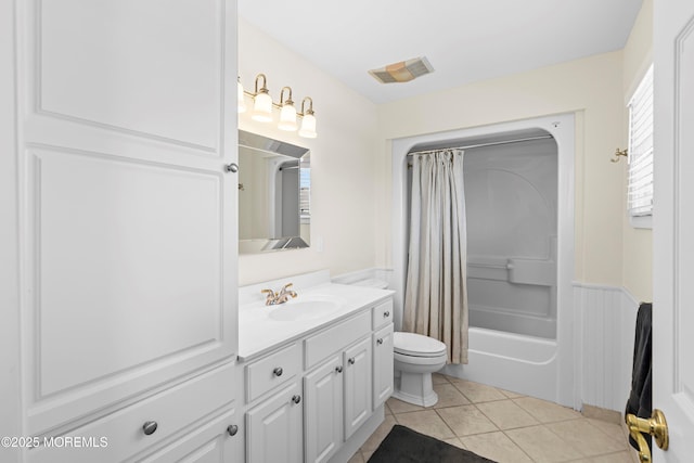 7 Brown Ave, Lavallette, NJ 08735 - bathroom with vanity, toilet, tile patterned flooring, shower / bathtub combination with curtain, and a wainscoted wall