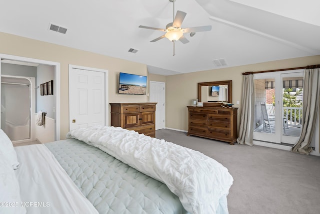 7 Brown Ave, Lavallette, NJ 08735 - carpeted bedroom with access to outside, vaulted ceiling, and a ceiling fan