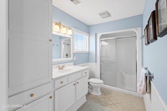 7 Brown Ave, Lavallette, NJ 08735 - full bath featuring a stall shower, vanity, toilet, wainscoting, and tile patterned flooring