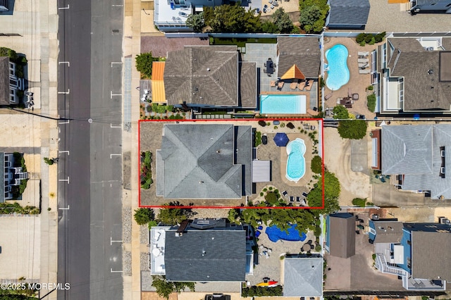 7 Brown Ave, Lavallette, NJ 08735 - aerial perspective of suburban area with a pool and property boundaries highlighted