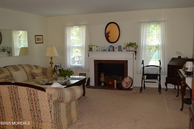 38 Sheffield Dr, Forked River, NJ 08731 - living area featuring a fireplace and light carpet