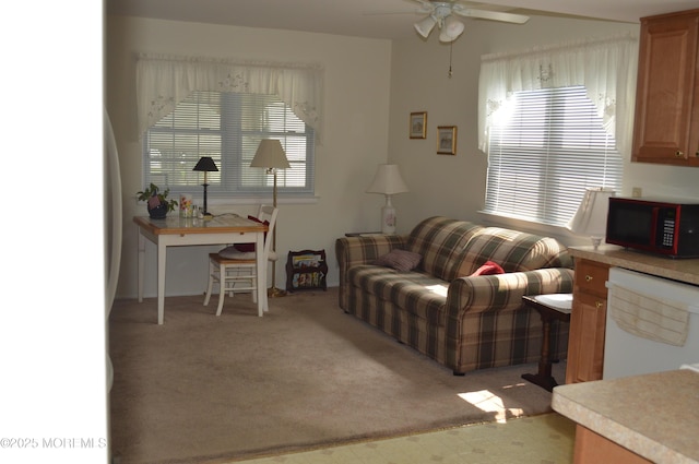 38 Sheffield Dr, Forked River, NJ 08731 - living area featuring light colored carpet and a ceiling fan