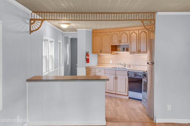 23 Southwind Cir, Jackson, NJ 08527 - kitchen with dishwasher, a sink, crown molding, light wood-style flooring, and light brown cabinetry