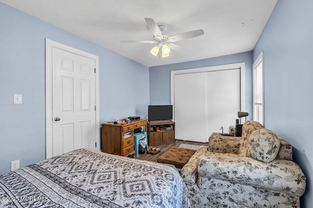 1208 Pine Tree Way, Belmar, NJ 07719 - bedroom with a closet, wood finished floors, and a ceiling fan