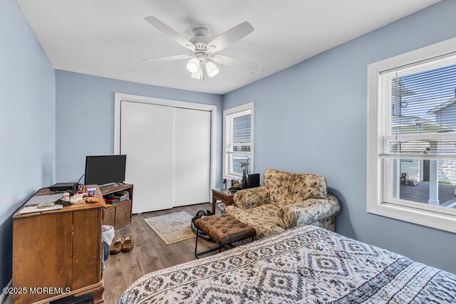1208 Pine Tree Way, Belmar, NJ 07719 - bedroom featuring wood finished floors, a closet, a ceiling fan, and an office area